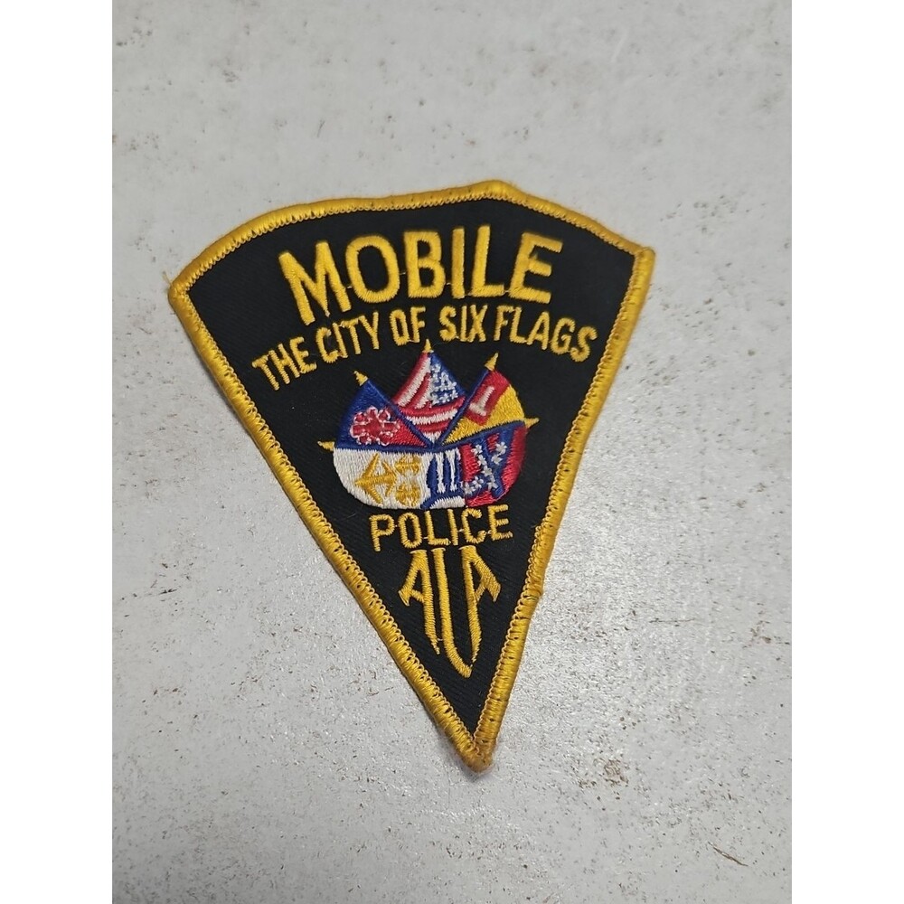 Vintage Mobile Police Patch Embroidered Black and Yellow Badge